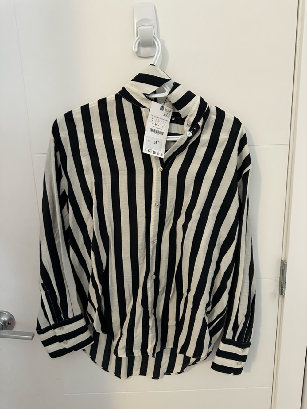 Zara Black and White Striped Button-Down Shirt